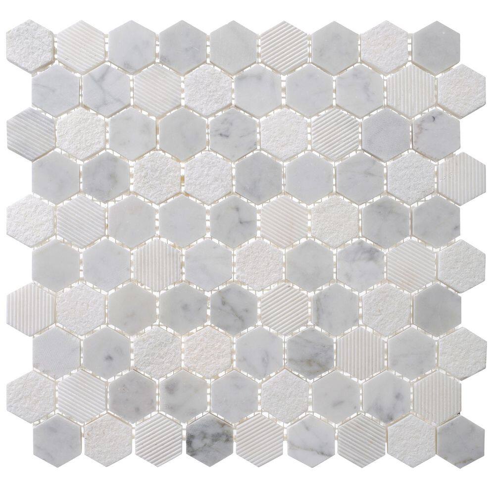 Amarillo Bluron White Gray 4.5 in. x 8.25 in. Natural Stone Honeycomb Matte