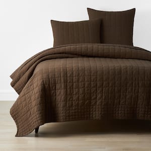 Legends Hotel Box Stitch Brown Geometric Full/Queen Cotton Quilt