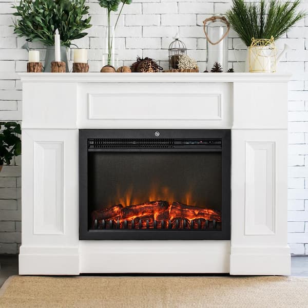 ToolCat 24 in. Electric Fireplace Insert Retro Recessed Fireplace Heater w/ Realistic Flame Remote Control 750/15000-Watt Black