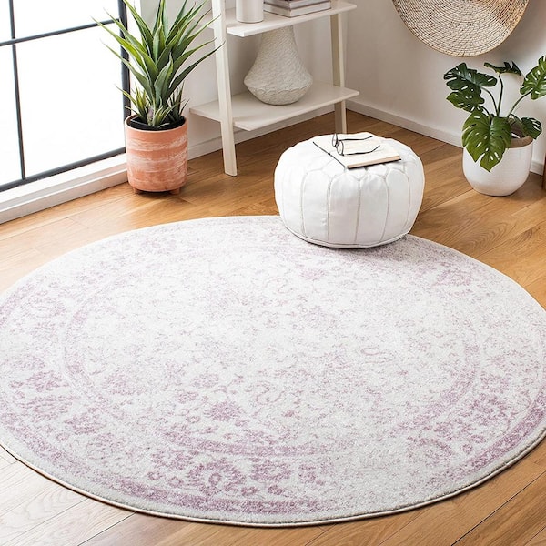 Purple Polypropylene 6 ft. x 6 ft. Oriental Indoor Round Area Rug