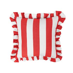 Cabana Stripe Red/White 18 in. Filled Square Ruffle Outdoor Throw Pillow