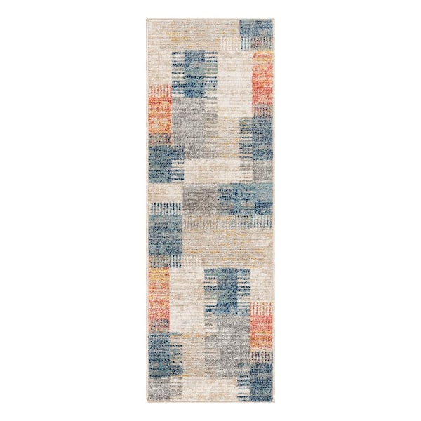 Gertmenian Winsor Julien Multi-Colored 3 ft. x 8 ft. Abstract Patchwork Indoor Runner Rug
