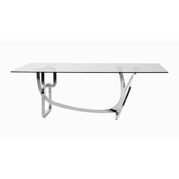 Adelaide Modern Clear Glass 87 in. Trestle Dining Table Sesats 8