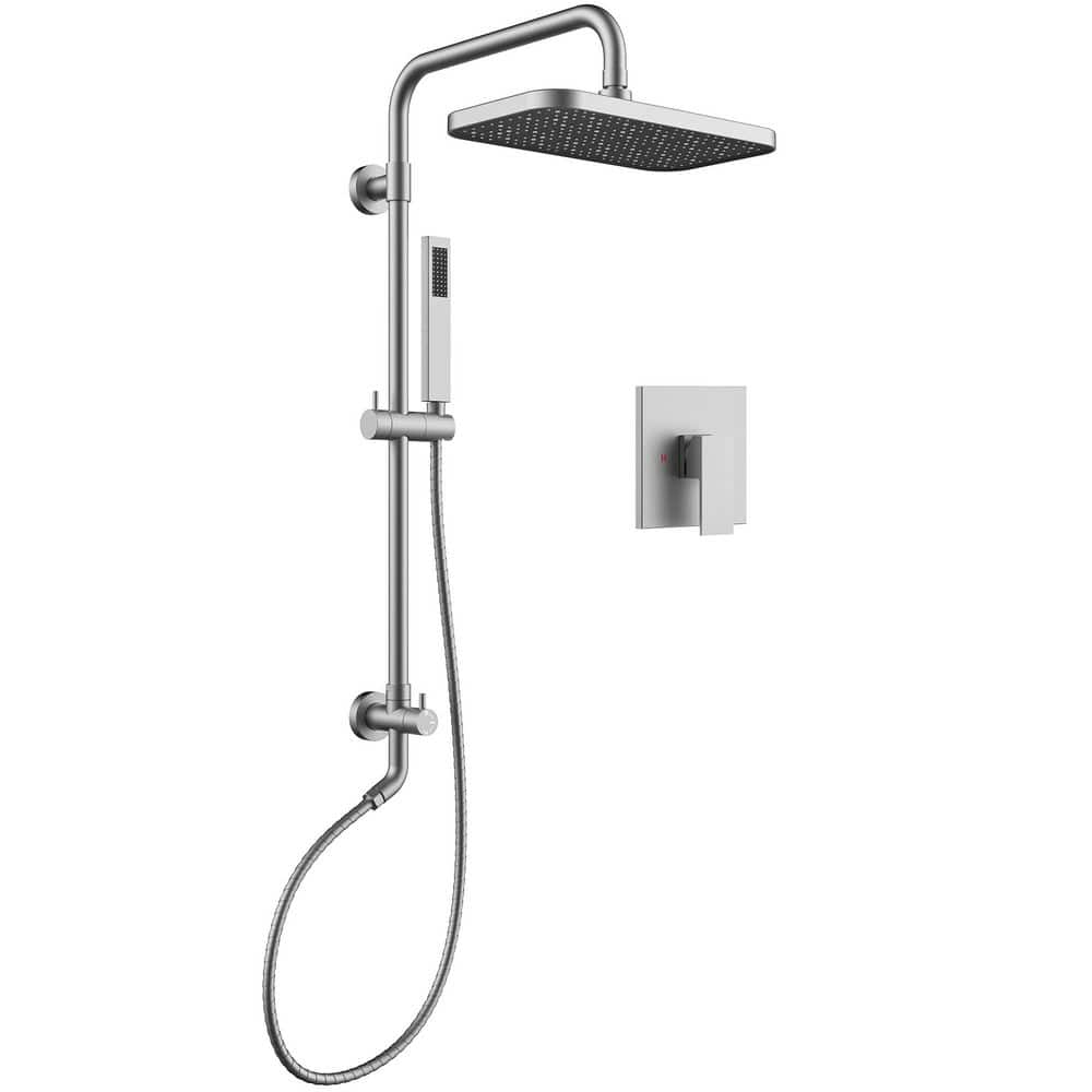 5-Spray Wall Mount Rectangle Dual Fixed and Handheld Shower Head 2.5 GPM with Adjustable Height, Valve in Brushed Nickel price history on PriceWatchPro