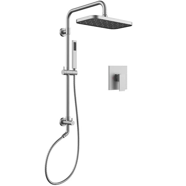 2-Spray Wall Mount Exposed Dual Fixed and Handheld Shower Head 2.5 GPM with Adjustable Height in Brushed Nickel