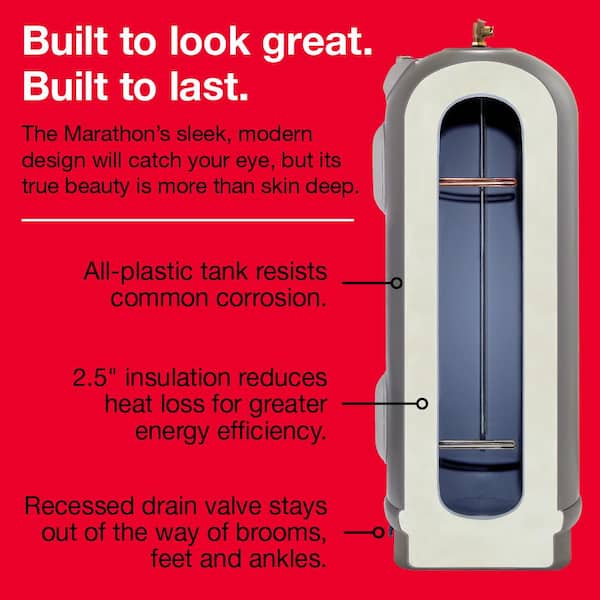Rheem Marathon 40 Gal. Tall 4500/4500-Watt Elements Non Metallic Lifetime  Electric Tank Water Heater MR40245 - The Home Depot