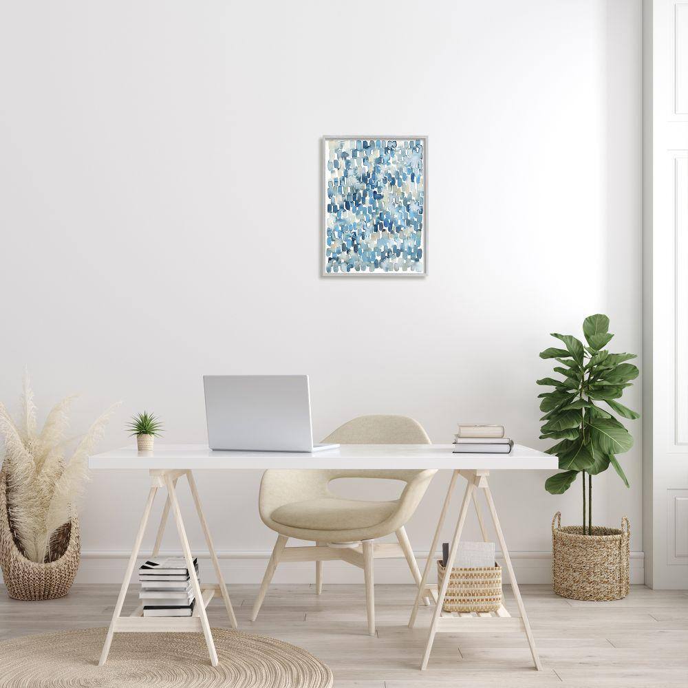Coastal Blue and Beige Abstract Canvas Print with Gray Frame