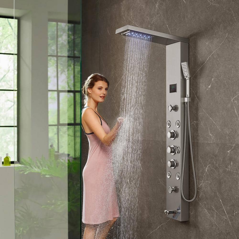 52.9'' Stainless Steel Wall-Mounted Shower Panel with LED Display