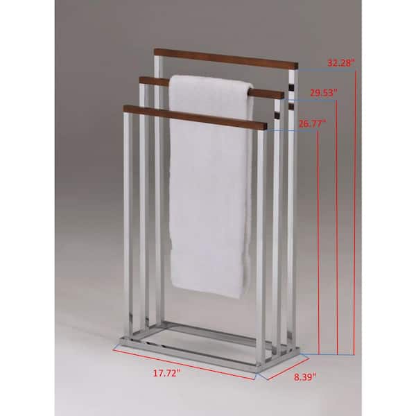 Kings Brand Furniture Chrome and Wood Modern - Bar Freestanding Towel Rack