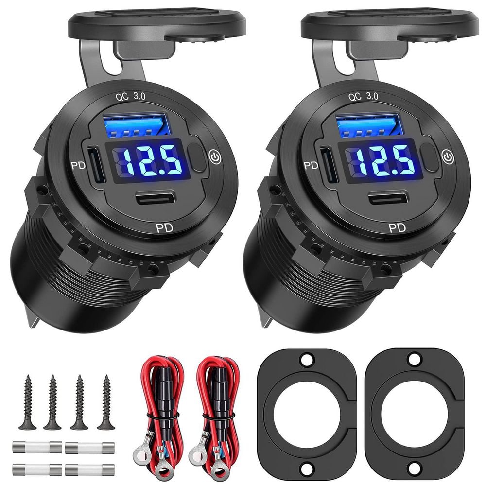 USB C Car Charger Socket 12V USB Outlet Aluminum 78W Dual PD 30W 18W QC3.0 Port w LED Voltmeter Power Switch 2 Pack price history on PriceWatchPro
