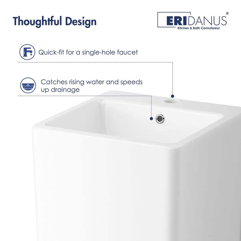 Glossy White Ceramic Square Pedestal Bathroom Sink
