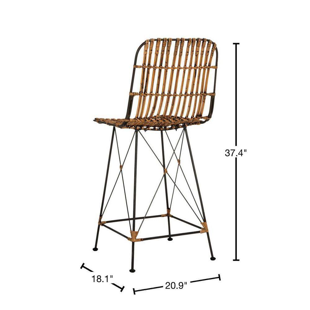 Minerva Natural and Black Wicker Counter Stools, Set of 2