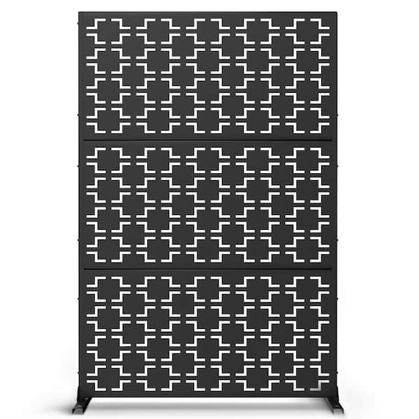 72 in. H x 47 in. W Laser Cut Metal Black Rectangle Wall Sculptures Outdoor Privacy Screen Garden Fence