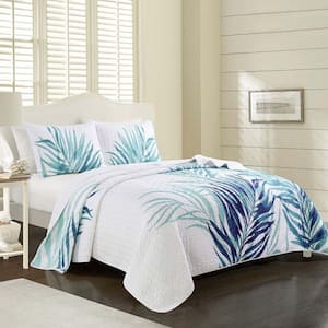 Palm Leaf Tropical Garden 3-Piece Ultra-Soft Microfiber Quilt Set, Queen