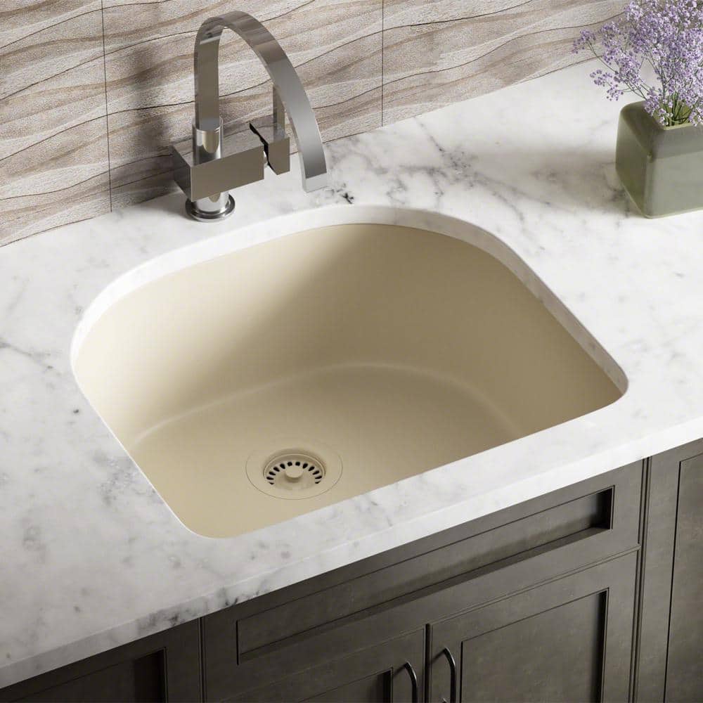 MR Direct Beige Quartz Granite 25 in. Single Bowl Undermount Kitchen ...