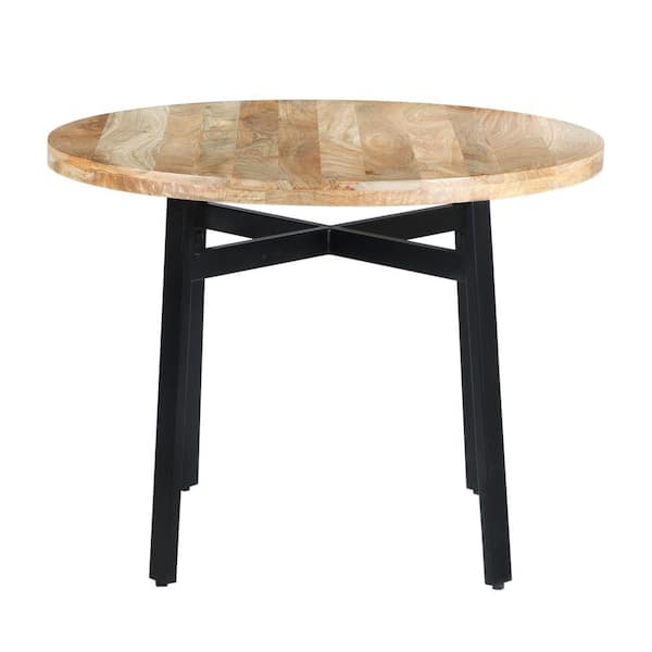 THE URBAN PORT 39 in. Round Brown and Black Mango Wood Dining Table with Angled Iron Leg Support and 2-Seating Capacity