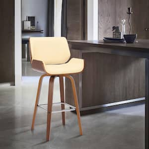 Tyler 26 in. Cream/Walnut High Back Wood Swivel Counter Stool with Faux Leather