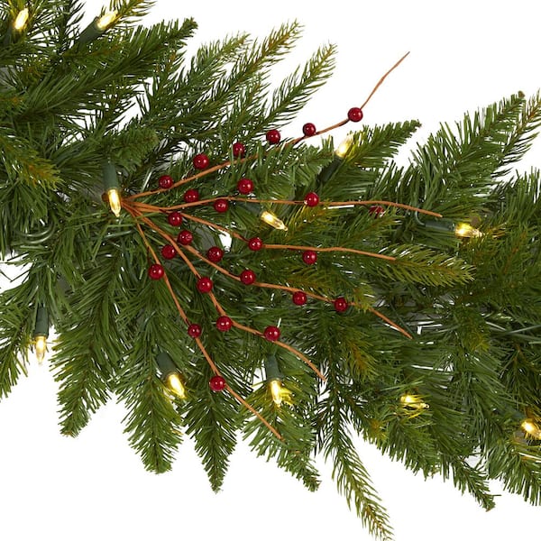 Nearly Natural 6' Christmas Pine Artificial Garland with 50 Warm White LED Lights and Berries