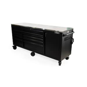 84 in. W 24 in. D 9-Drawer Heavy-Duty Mobile Workbench with SS Top Matte Black