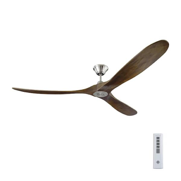 Generation Lighting Maverick Max 70 in. Modern Indoor/Outdoor Brushed Steel Ceiling Fan with Dark Walnut Balsa Blades and Remote Control