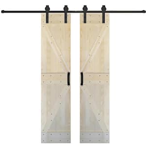 K Series 48 in. x 84 in. Unfinished DIY Solid Wood Double Sliding Barn Door with Hardware Kit