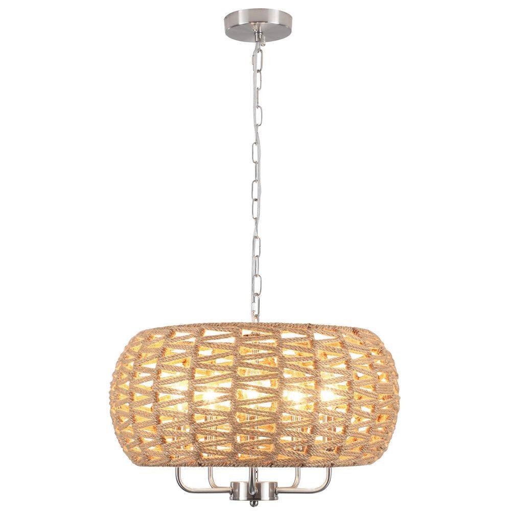 5-Light Nickel Farmhouse Chandelier with Hand Woven Shade for Dining Room with no bulbs included price history on PriceWatchPro