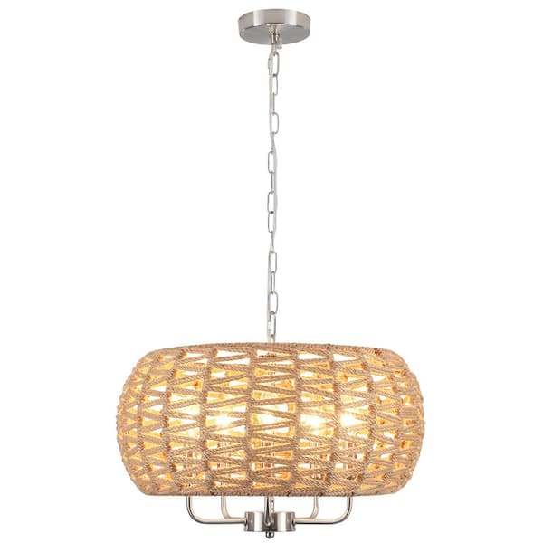 LWYTJO 5-Light Nickel Farmhouse Chandelier with Hand Woven Shade for Dining Room with no bulbs included