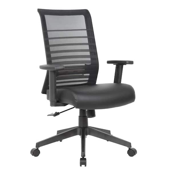 BOSS Office Products Antimicrobial Vinyl Adjustable Height Ergonomic Mesh Task Chair in Black/Black with Adjustable Arms