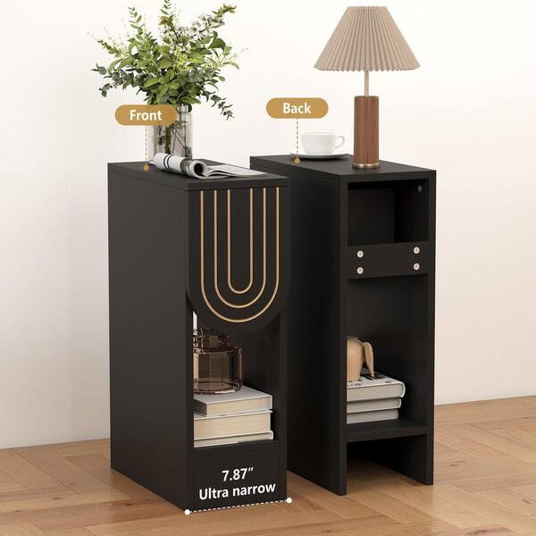 ATHMILE Engraving lines Black Single Drawer Nightstand BLK