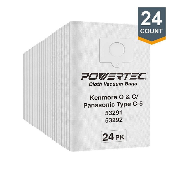 ‎POWERTEC 6-ply Nonwoven Filter Bag for Kenmore Canister Q & C Style 5055, 50557, 50558, KM48751/ Panasonic Type C-5, C-19 (24PK)
