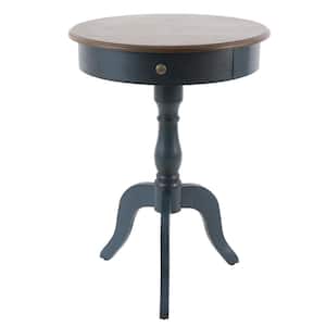 29.75 in. Antique Blue Pedestal End Table with Brown Top