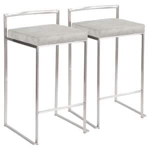 Fuji 26 in. Stainless Steel Stackable Counter Stool with Light Grey Cowboy Fabric Cushion (Set of 2)
