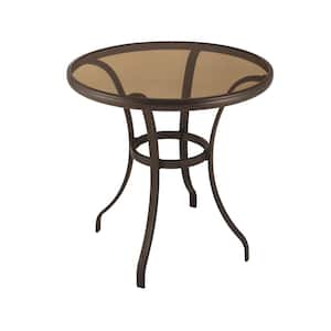28 in. Mix and Match Round Steel Outdoor Patio Bistro Table with Glass Top