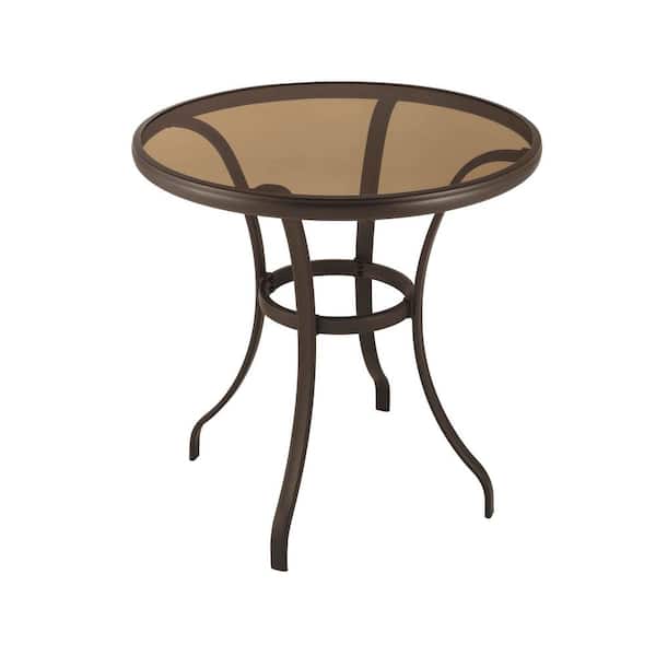StyleWell 28 in. Mix and Match Round Steel Outdoor Patio Bistro Table with Glass Top