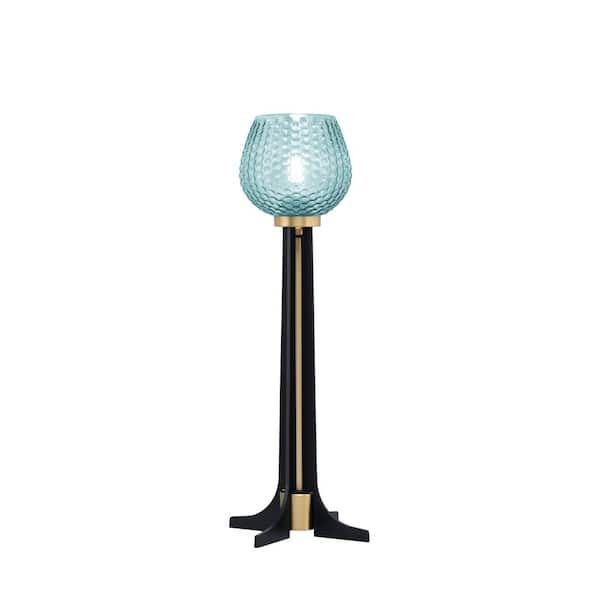 Unbranded Delgado 22.25 in. Matte Black & New Age Brass Accent Lamp Turquoise Textured Glass Shade