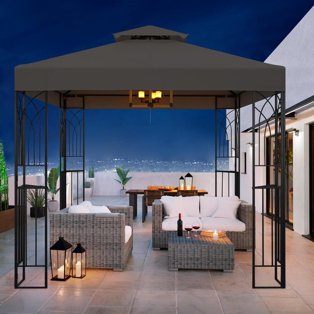 COOS BAY 8 ft. x 8 ft. Gray Outdoor Garden Gazebo with Built