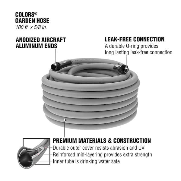 Colors Series 5/8 in. x 100 ft. 3/4 in. 11-1/2 GHT Fittings Garden Hose with Standard Grip in Slate Gray