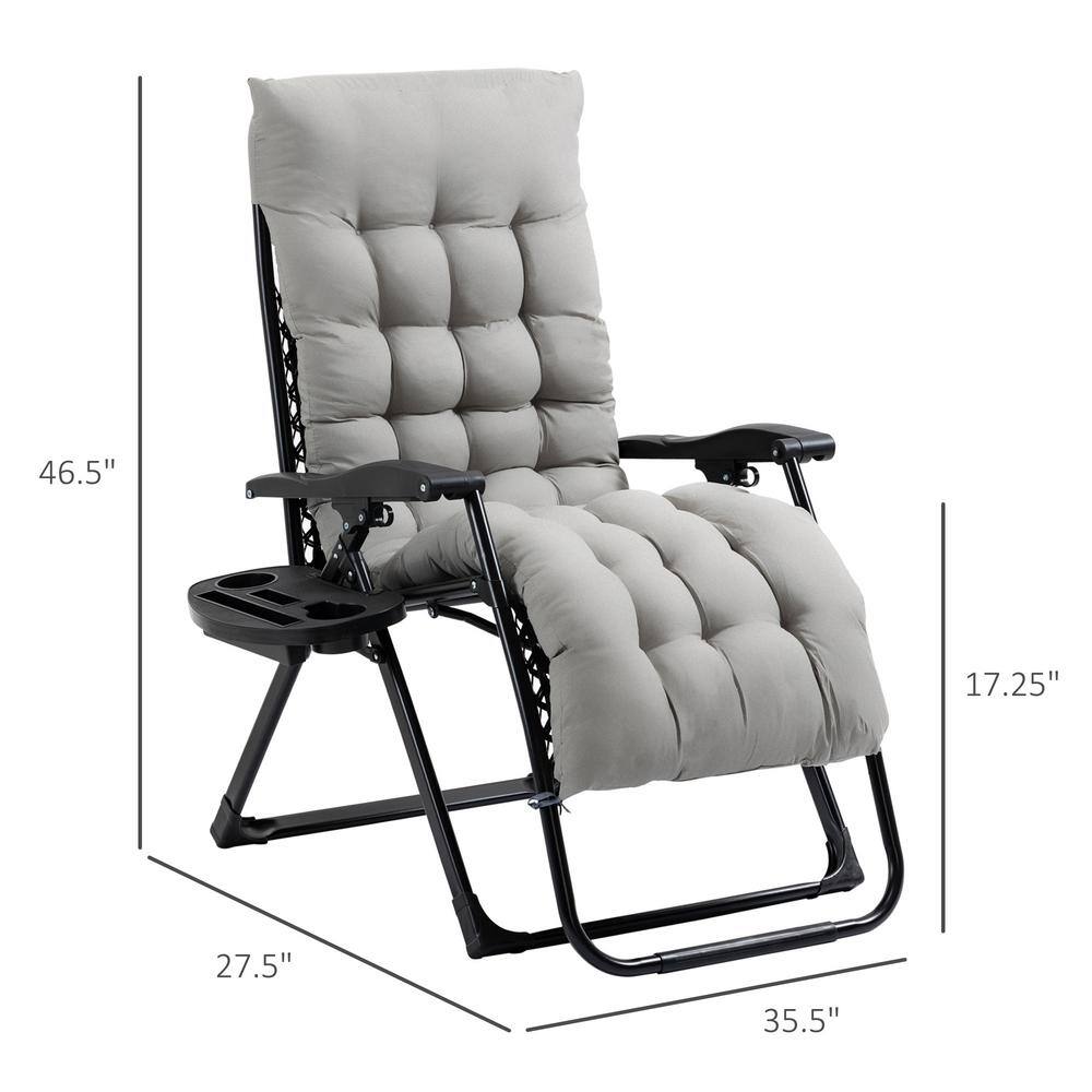 Gray Cushioned Zero Gravity Outdoor Recliner with Cup Holder