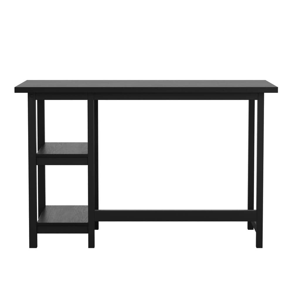 Black Wood Grain Trestle Desk with Open Shelving