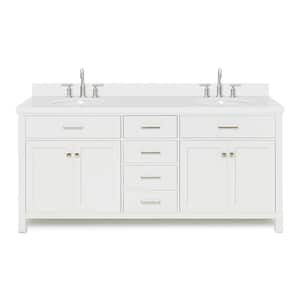 Bristol 73 in. W x 22 in. D x 36 in . H Double Freestanding Bath Vanity in White with Pure White Quartz Top