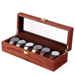 6 Slots Vintage Red Wooden Watch Box Display Organizer Jewelry Storage Case