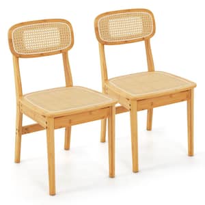 Rattan Dining Chairs in Natural Set of 2 Kitchen Dining Chairs with Simulated Rattan Backrest