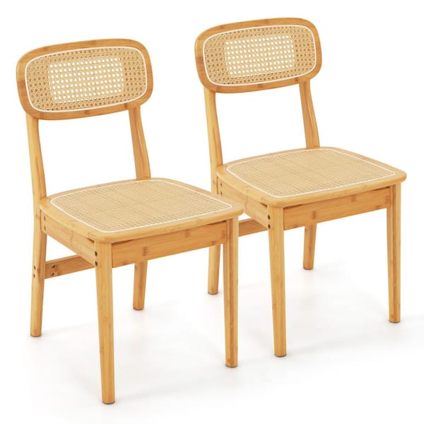 HONEY JOY Rattan Dining Chairs in Natural Set of 2 Kitchen Dining Chairs with Simulated Rattan Backrest