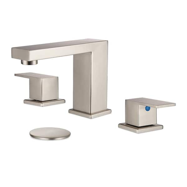 304 stainless steel 8 in. Widespread Double Handle Bathroom Faucet with Drain Kit Included in Brushed Nickel