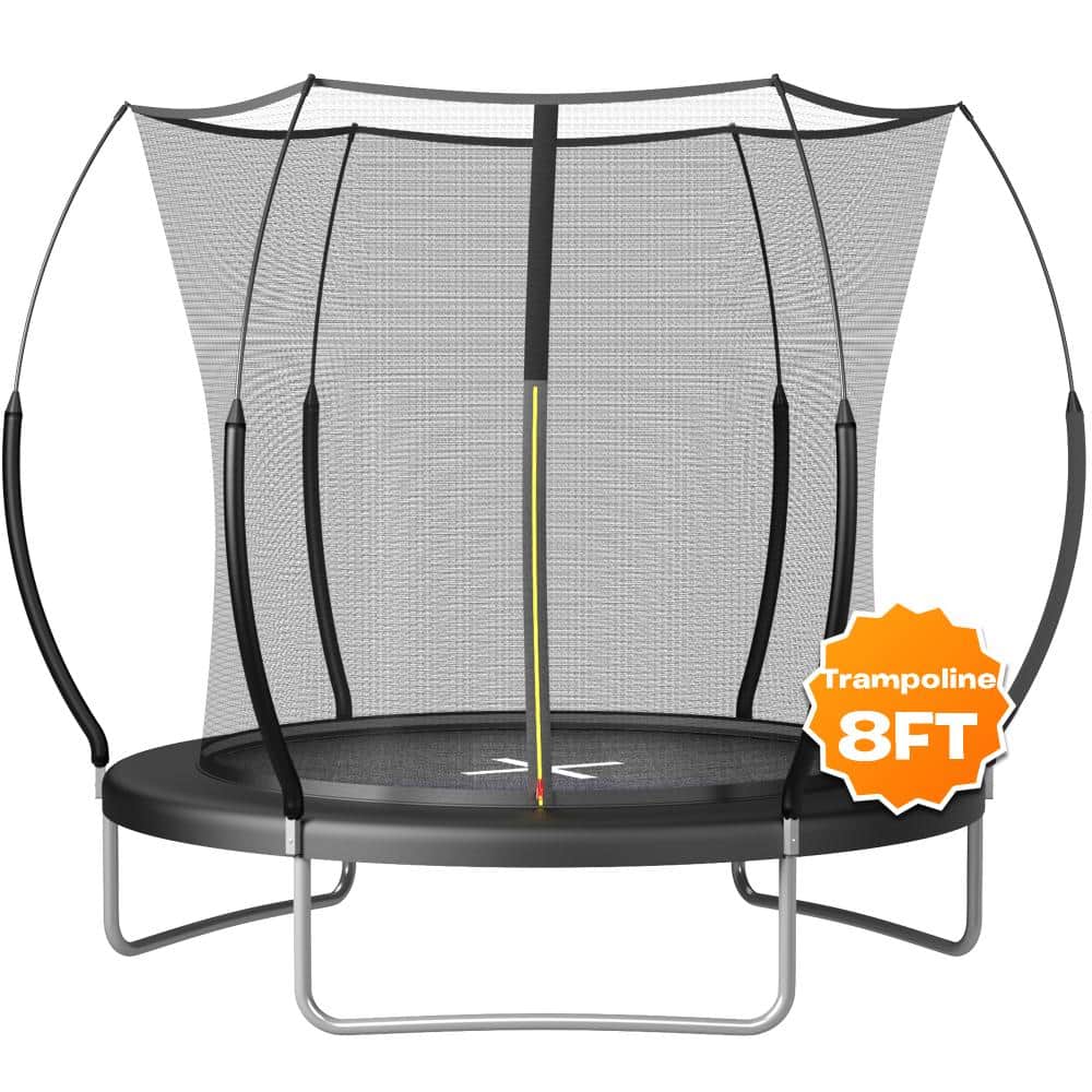 8FT Spring Free Trampoline with Enclosure Net, Bungee System, No-Gap Safety Design Outdoor Trampoline for Kids Black