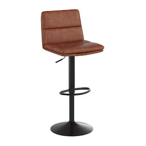 34 in. Cognac/Black Mid Metal Bar Stool with Leather/Faux Leather Seat