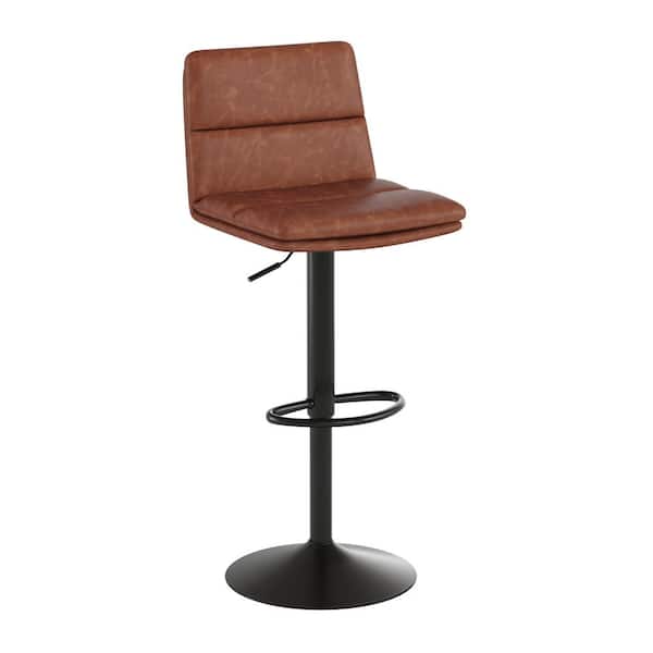 Carnegy Avenue 34 in. Cognac/Black Mid Metal Bar Stool with Leather/Faux Leather Seat
