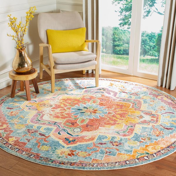 round Small Bathroom Rug 2Ft Machine Washable Boho Mandala Throw