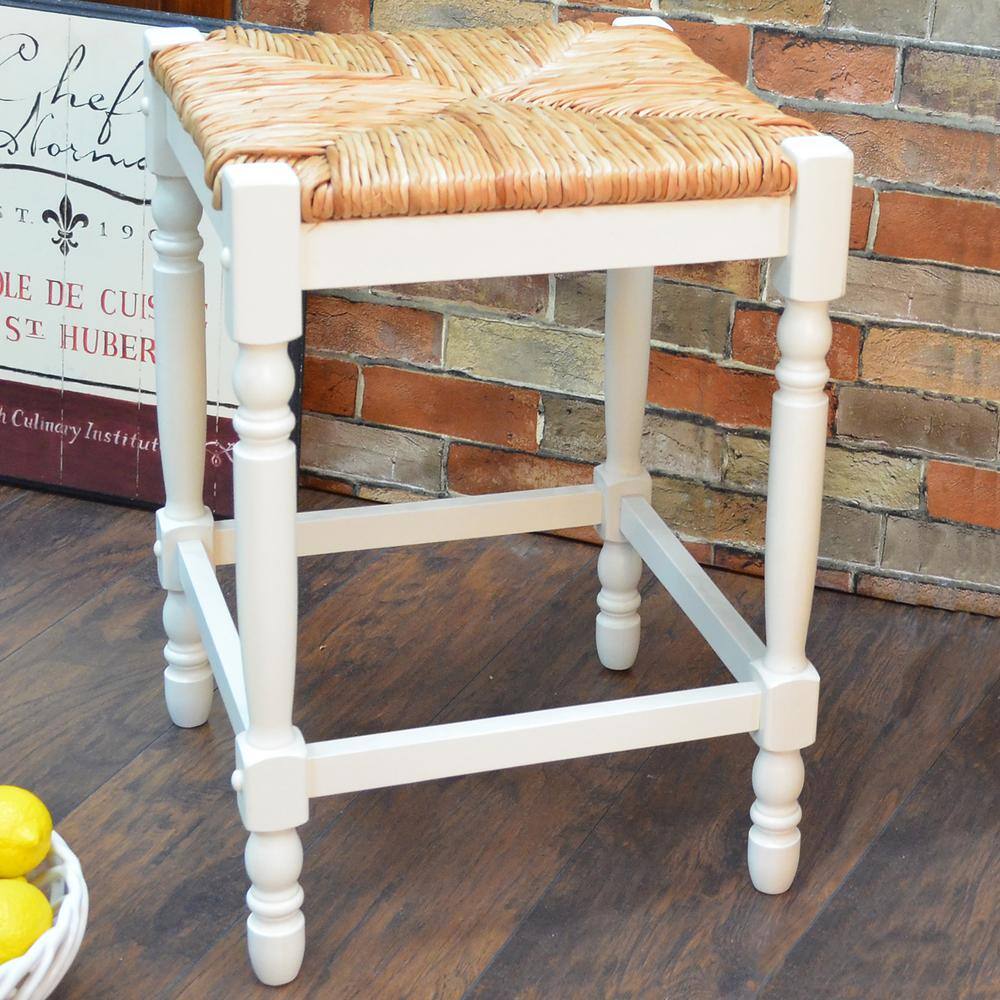 Rustic Farmhouse White Wood Backless Counter Stool