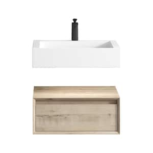 Alysa 24 in. W. x 20 in. D x 23 in. H Single Sink Floating Bath Vanity in Light Oak with White Acrylic Top